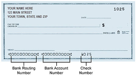 Image of a check showing account and routing numbers
