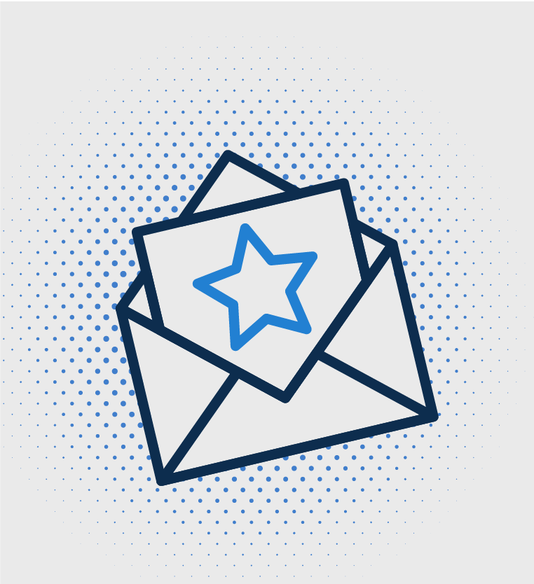 Envelope with a paper and star inviting user to conferences